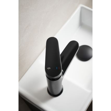 KFA Armatura 5552-815-81 - Praustuvo čiaupas + kriauklės nuotekų sistema su pertekliumi OTAVA 15 cm matinė juoda