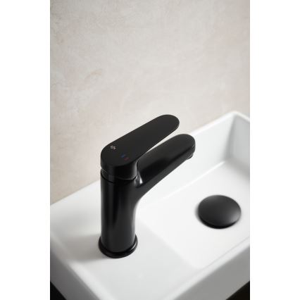 KFA Armatura 5552-815-81 - Praustuvo čiaupas + kriauklės nuotekų sistema su pertekliumi OTAVA 15 cm matinė juoda