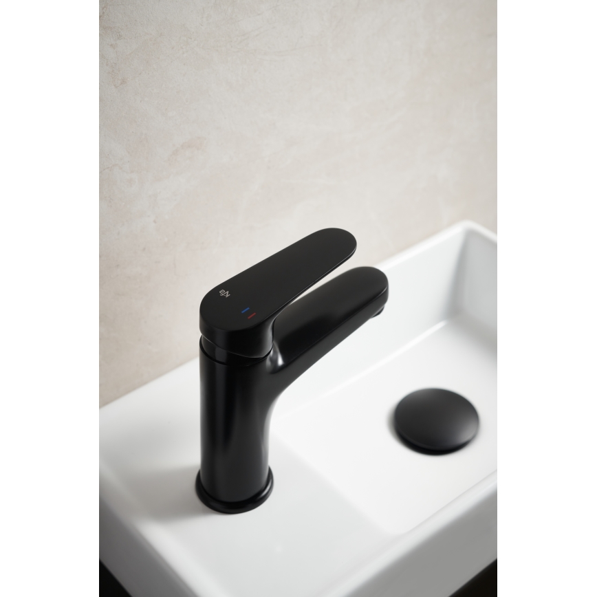 KFA Armatura 5552-815-81 - Praustuvo čiaupas + kriauklės nuotekų sistema su pertekliumi OTAVA 15 cm matinė juoda