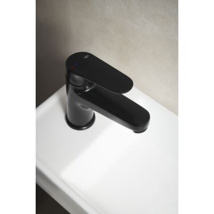 KFA Armatura 5552-815-81 - Praustuvo čiaupas + kriauklės nuotekų sistema su pertekliumi OTAVA 15 cm matinė juoda