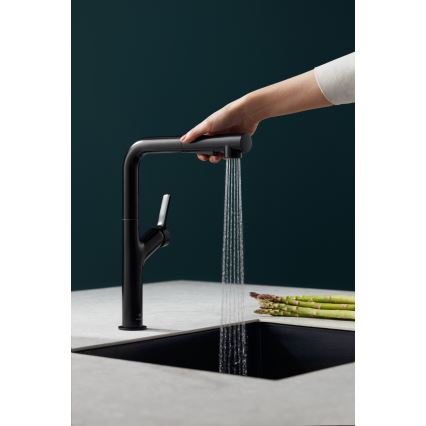 KFA Armatura 6623-220-81 - Kriauklės čiaupas su ištraukiamu purkštuvu DUERO DESIGN nerūdijantis/matinė juoda