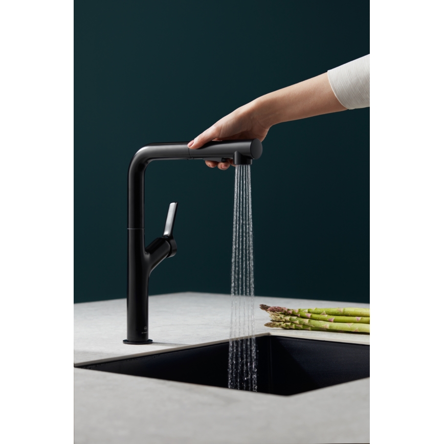 KFA Armatura 6623-220-81 - Kriauklės čiaupas su ištraukiamu purkštuvu DUERO DESIGN nerūdijantis/matinė juoda