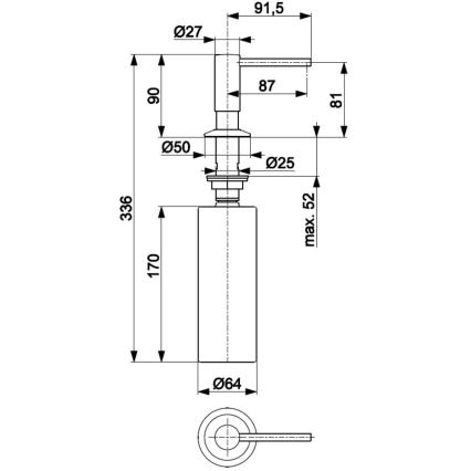 KFA Armatura 990-100-22 - Įleidžiamas muilo dozatorius DUERO iš nerūdijančio plieno