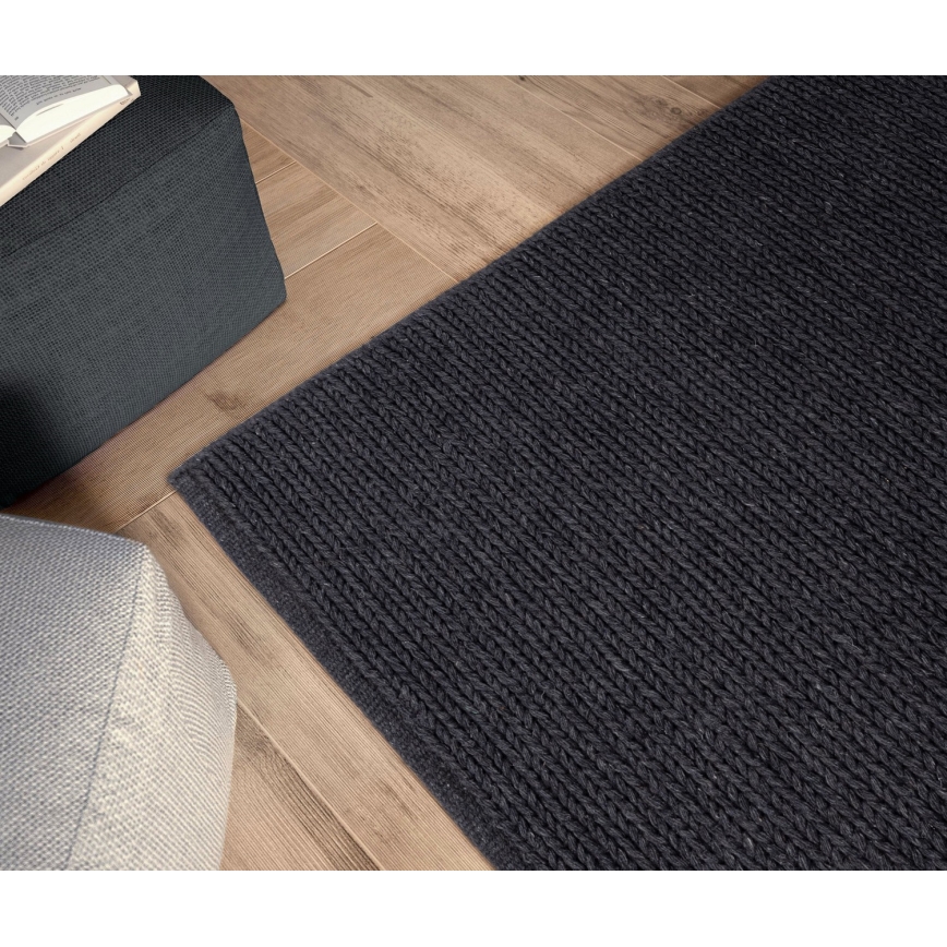 Kilimas FIR WOOL 70x140 cm 2600 g/m2 antracitas/natūralus