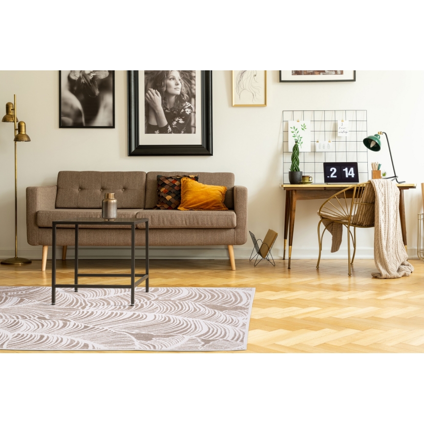 Kilimas SALAMANCA 67x120 cm smėlio ir baltos spalvos, lapų raštas