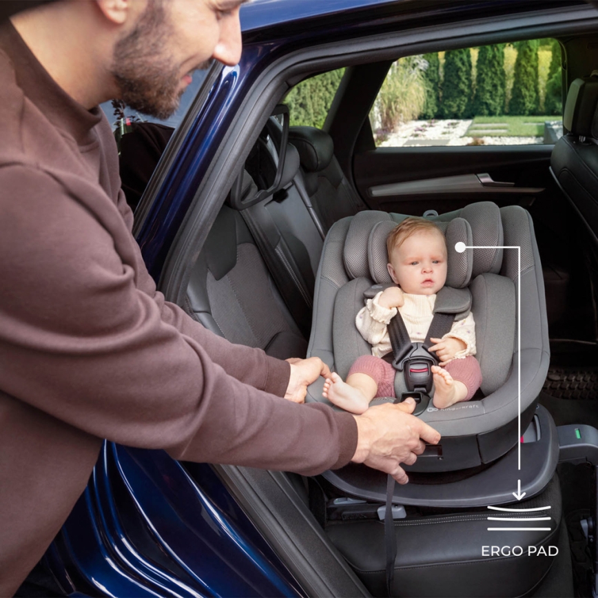 KINDERKRAFT - Automobilinė kėdutė su pasukama baze I-GUARD i-Size 40-105 cm pilka