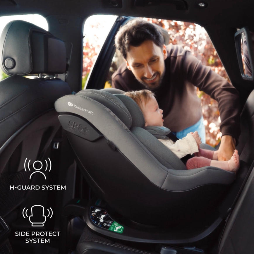 KINDERKRAFT - Automobilinė kėdutė su pasukama baze I-GUARD i-Size 40-105 cm pilka