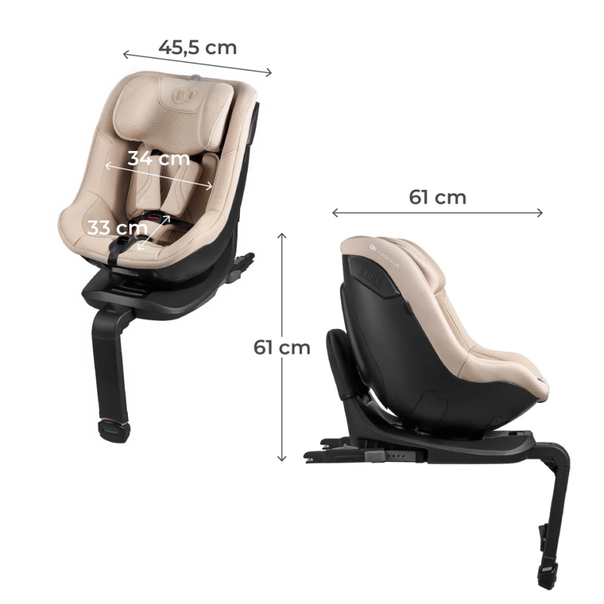 KINDERKRAFT - Automobilinė kėdutė su pasukama baze I-GUARD PRO i-Size 61-105 cm smėlio spalvos