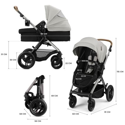 KINDERKRAFT - kombinuotas 3in1 vežimėlis MOOV 2 XL Air Grey