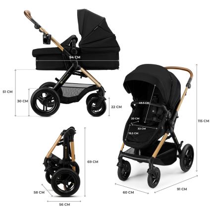 KINDERKRAFT - Kombinuotas vežimėlis 3 viename MOOV 2 XL Air Black