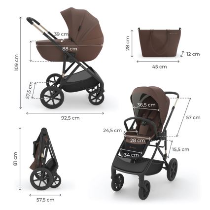 KINDERKRAFT - Kombinuotas vežimėlis 3 viename PRIME 3 Velvet Mocca