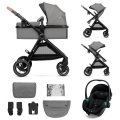 KINDERKRAFT - Kombinuotas vežimėlis 3in1 ESME Moonlight pilka + automobilio sėdynė MINK PRO