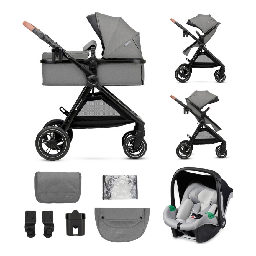 KINDERKRAFT - Kombinuotas vežimėlis 3in1 ESME Moonlight pilka + automobilio sėdynė MINK PRO