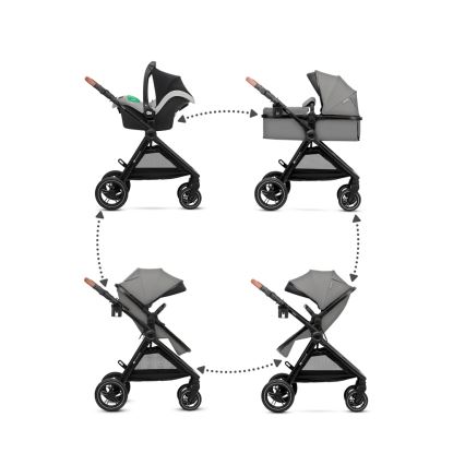 KINDERKRAFT - Kombinuotas vežimėlis 3in1 ESME Moonlight pilka + automobilio sėdynė MINK PRO