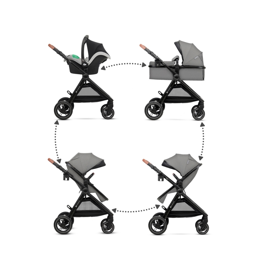 KINDERKRAFT - Kombinuotas vežimėlis 3in1 ESME Moonlight pilka + automobilio sėdynė MINK PRO
