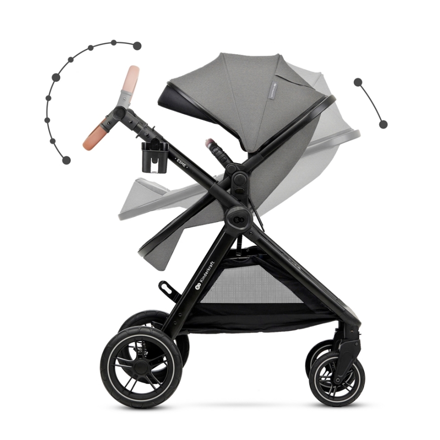 KINDERKRAFT - Kombinuotas vežimėlis 3in1 ESME Moonlight pilka + automobilio sėdynė MINK PRO