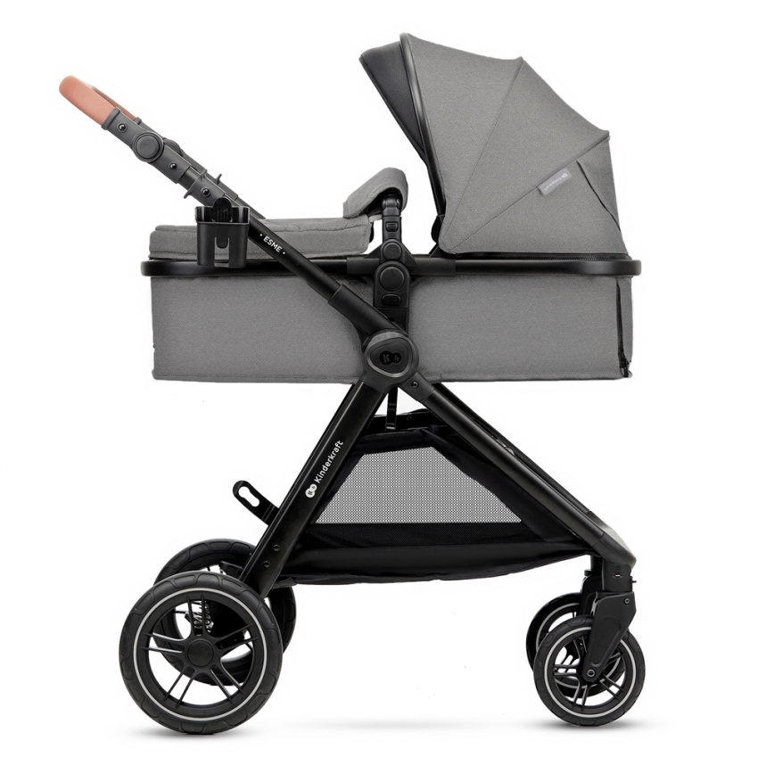 KINDERKRAFT - Kombinuotas vežimėlis 3in1 ESME Moonlight pilka + automobilio sėdynė MINK PRO