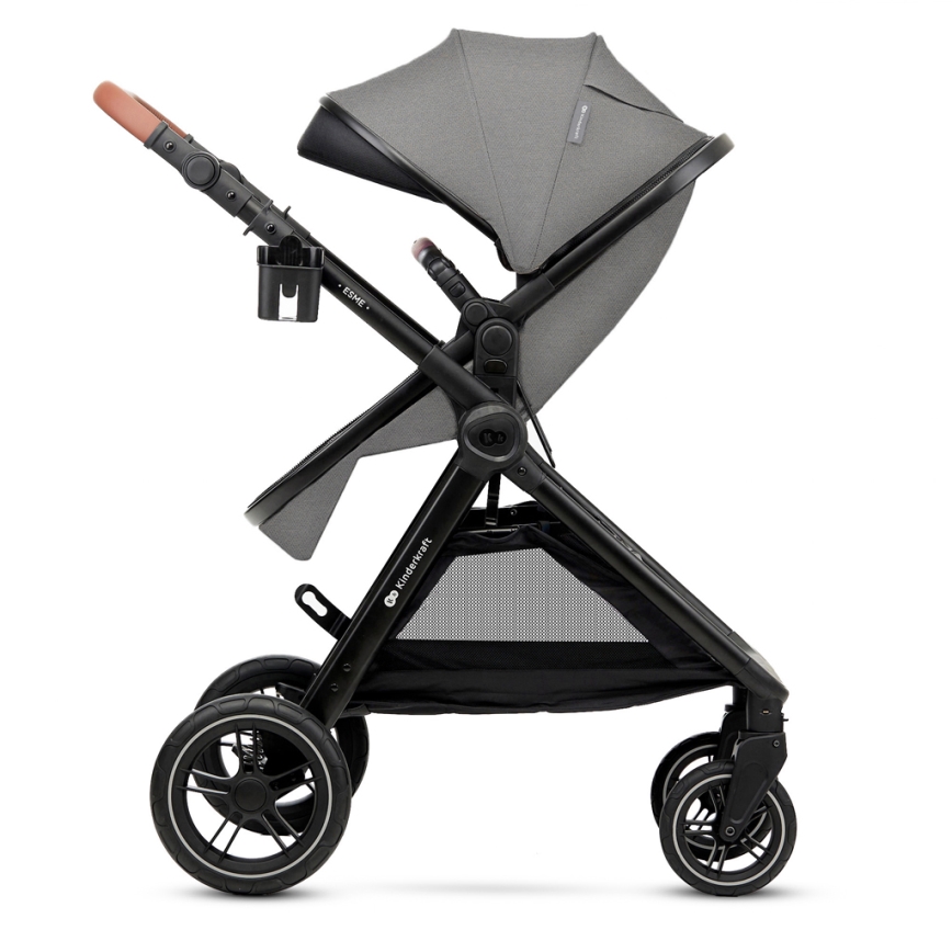 KINDERKRAFT - Kombinuotas vežimėlis 3in1 ESME Moonlight pilka + automobilio sėdynė MINK PRO