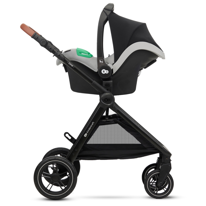 KINDERKRAFT - Kombinuotas vežimėlis 3in1 ESME Moonlight pilka + automobilio sėdynė MINK PRO