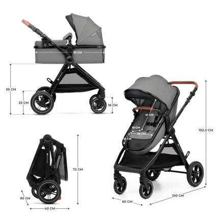KINDERKRAFT - Kombinuotas vežimėlis 3in1 ESME Moonlight pilka + automobilio sėdynė MINK PRO