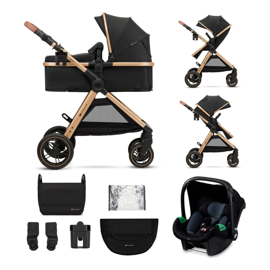 KINDERKRAFT - Kombinuotas vežimėlis 3in1 ESME Pure juoda + automobilio sėdynė MINK PRO