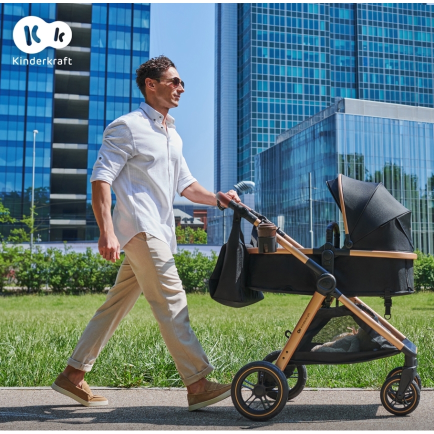 KINDERKRAFT - Kombinuotas vežimėlis 3in1 ESME Pure juoda + automobilio sėdynė MINK PRO