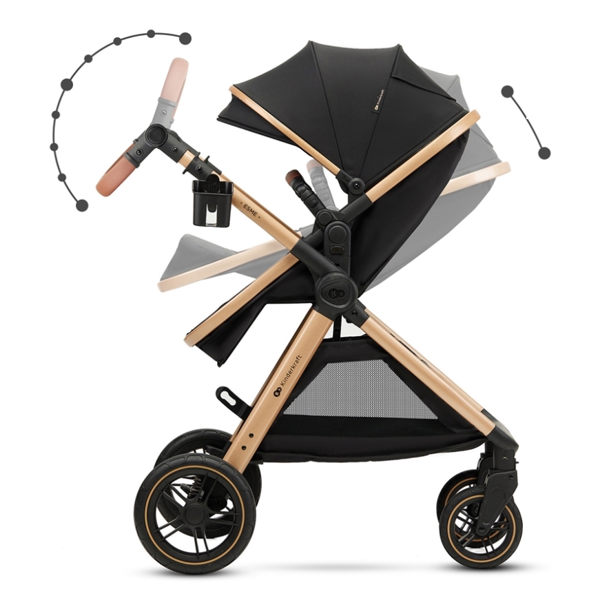 KINDERKRAFT - Kombinuotas vežimėlis 3in1 ESME Pure juoda + automobilio sėdynė MINK PRO