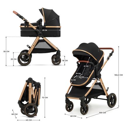 KINDERKRAFT - Kombinuotas vežimėlis 3in1 ESME Pure juoda + automobilio sėdynė MINK PRO