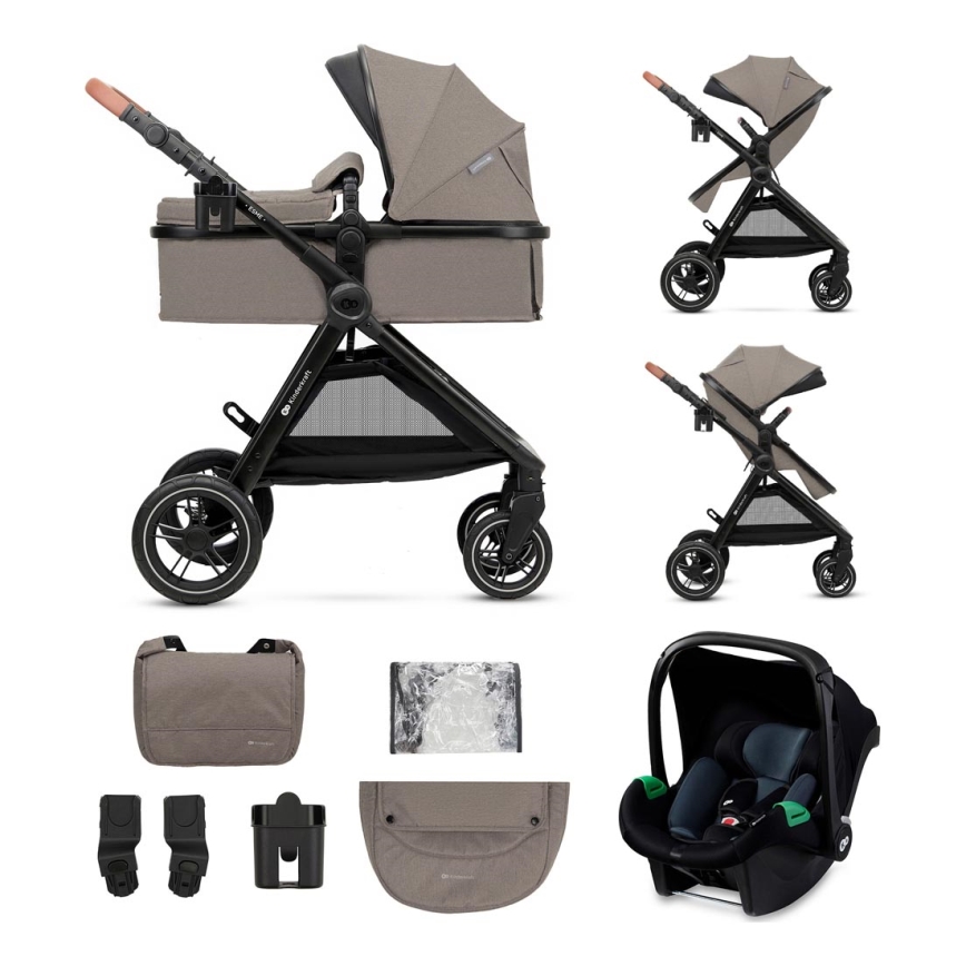 KINDERKRAFT - Kombinuotas vežimėlis 3in1 ESME Sand smėlio spalva + automobilio sėdynė MINK PRO