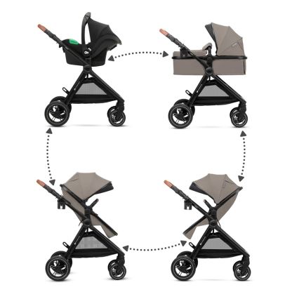 KINDERKRAFT - Kombinuotas vežimėlis 3in1 ESME Sand smėlio spalva + automobilio sėdynė MINK PRO