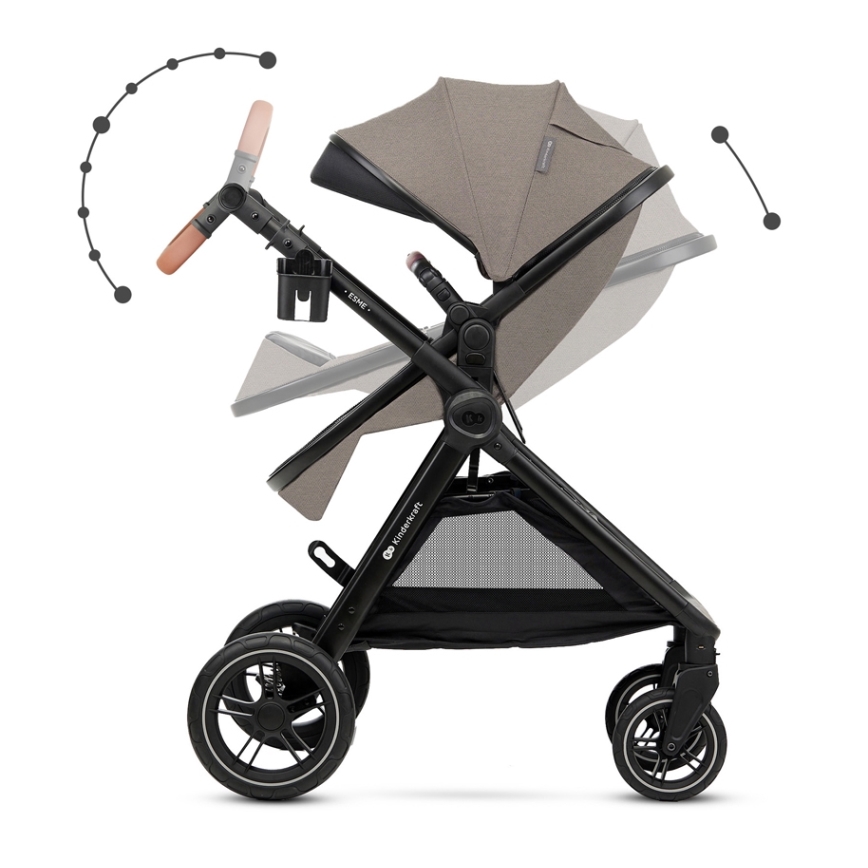 KINDERKRAFT - Kombinuotas vežimėlis 3in1 ESME Sand smėlio spalva + automobilio sėdynė MINK PRO