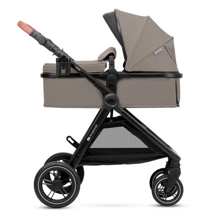 KINDERKRAFT - Kombinuotas vežimėlis 3in1 ESME Sand smėlio spalva + automobilio sėdynė MINK PRO