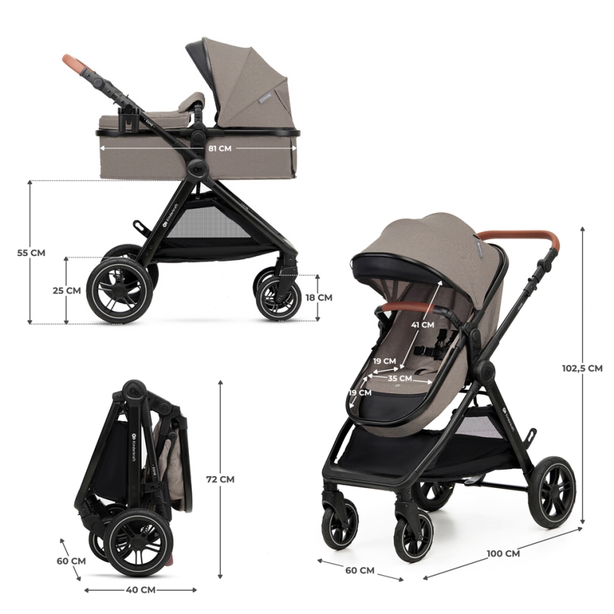 KINDERKRAFT - Kombinuotas vežimėlis 3in1 ESME Sand smėlio spalva + automobilio sėdynė MINK PRO