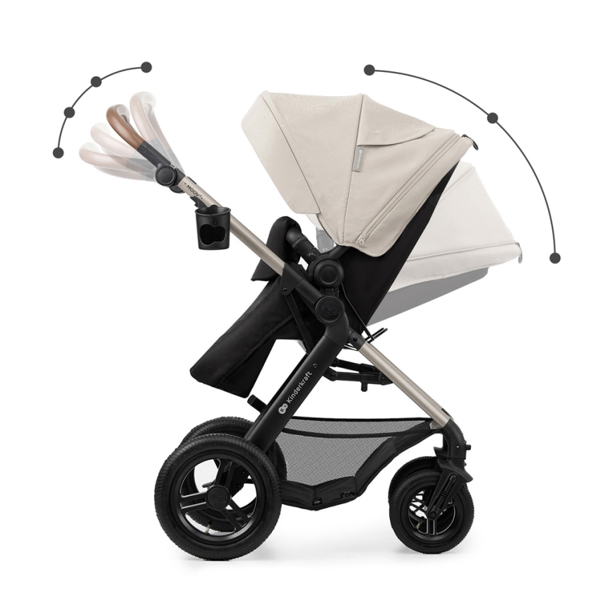 KINDERKRAFT - Kombinuotas vežimėlis 3in1 MOOV 2 AIR Moonlight pilka + automobilio sėdynė MINK PRO