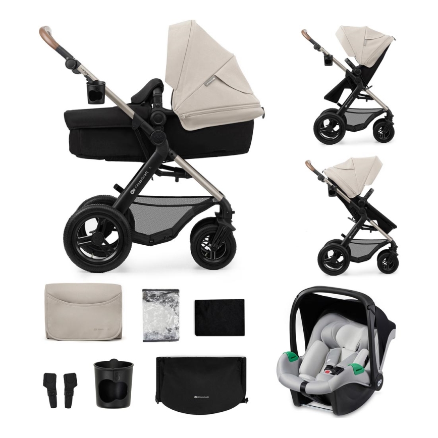 KINDERKRAFT - Kombinuotas vežimėlis 3in1 MOOV 2 AIR Moonlight pilka + automobilio sėdynė MINK PRO