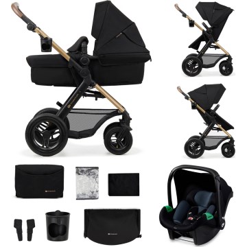 KINDERKRAFT - Kombinuotas vežimėlis 3in1 MOOV 2 AIR Pure juoda + automobilio sėdynė MINK PRO