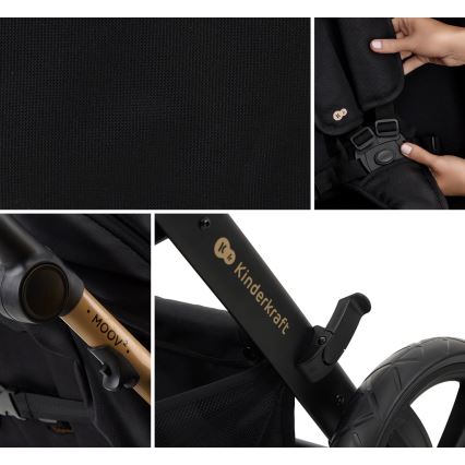 KINDERKRAFT - Kombinuotas vežimėlis 3in1 MOOV 2 AIR Pure juoda + automobilio sėdynė MINK PRO