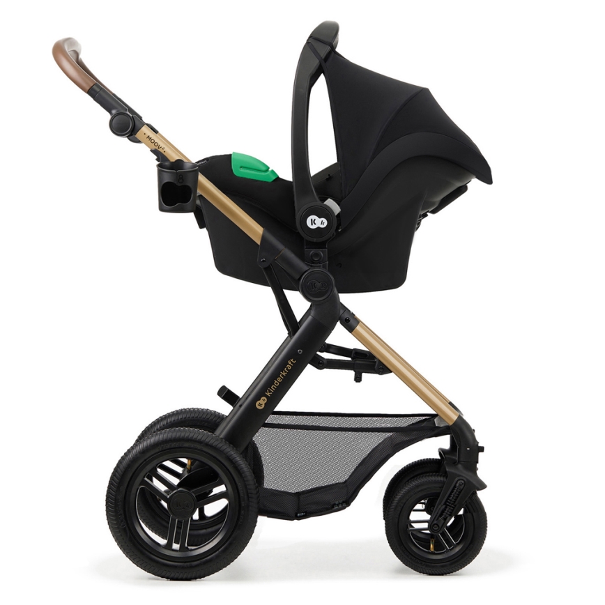 KINDERKRAFT - Kombinuotas vežimėlis 3in1 MOOV 2 AIR Pure juoda + automobilio sėdynė MINK PRO