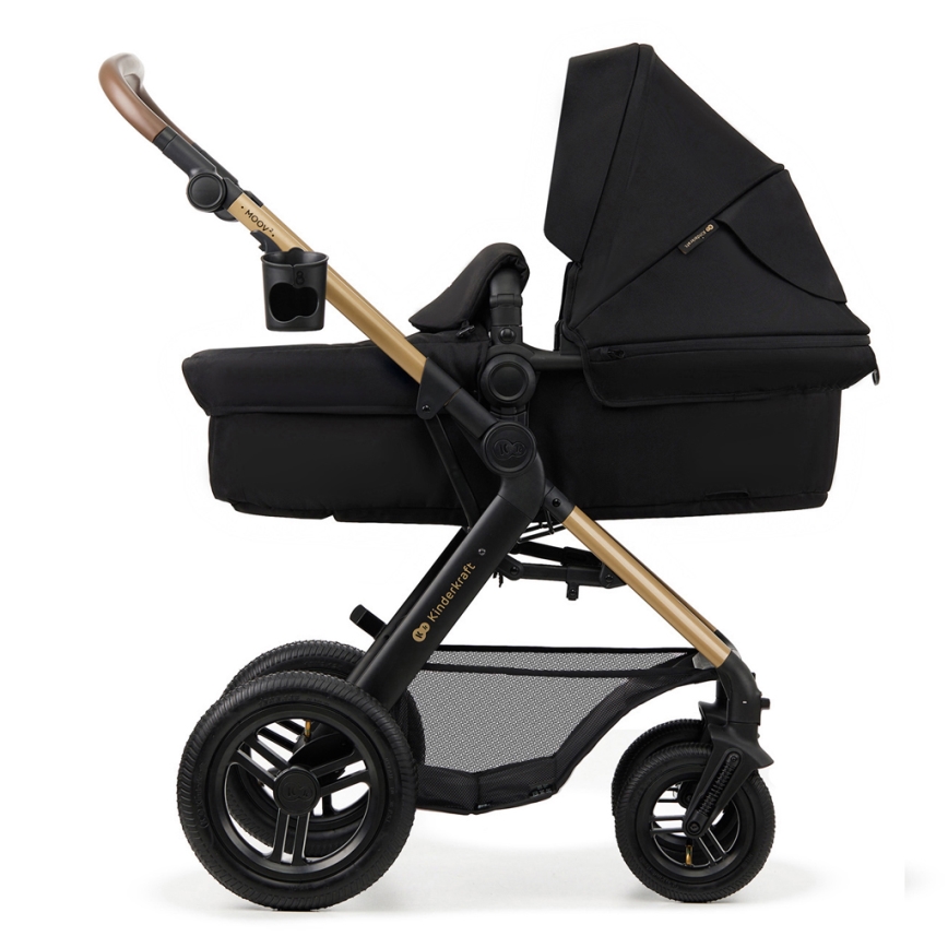 KINDERKRAFT - Kombinuotas vežimėlis 3in1 MOOV 2 AIR Pure juoda + automobilio sėdynė MINK PRO