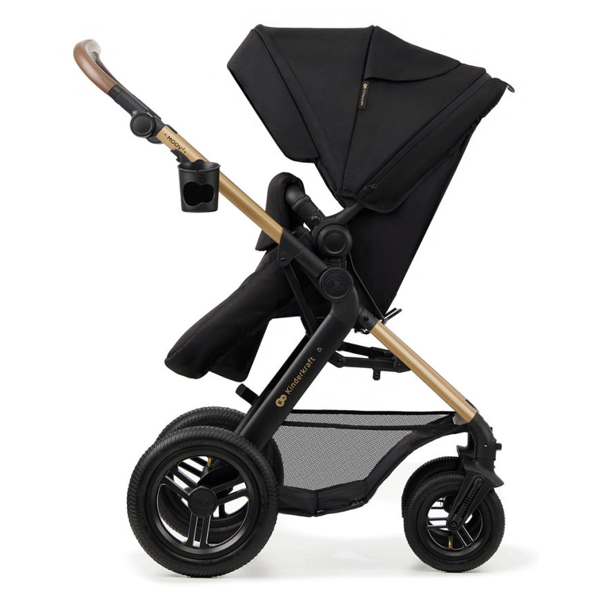 KINDERKRAFT - Kombinuotas vežimėlis 3in1 MOOV 2 AIR Pure juoda + automobilio sėdynė MINK PRO