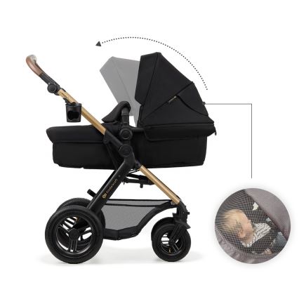 KINDERKRAFT - Kombinuotas vežimėlis 3in1 MOOV 2 AIR Pure juoda + automobilio sėdynė MINK PRO
