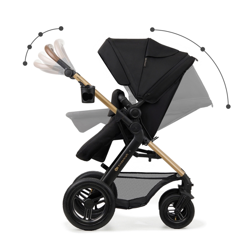 KINDERKRAFT - Kombinuotas vežimėlis 3in1 MOOV 2 AIR Pure juoda + automobilio sėdynė MINK PRO