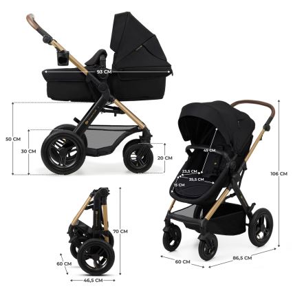KINDERKRAFT - Kombinuotas vežimėlis 3in1 MOOV 2 AIR Pure juoda + automobilio sėdynė MINK PRO