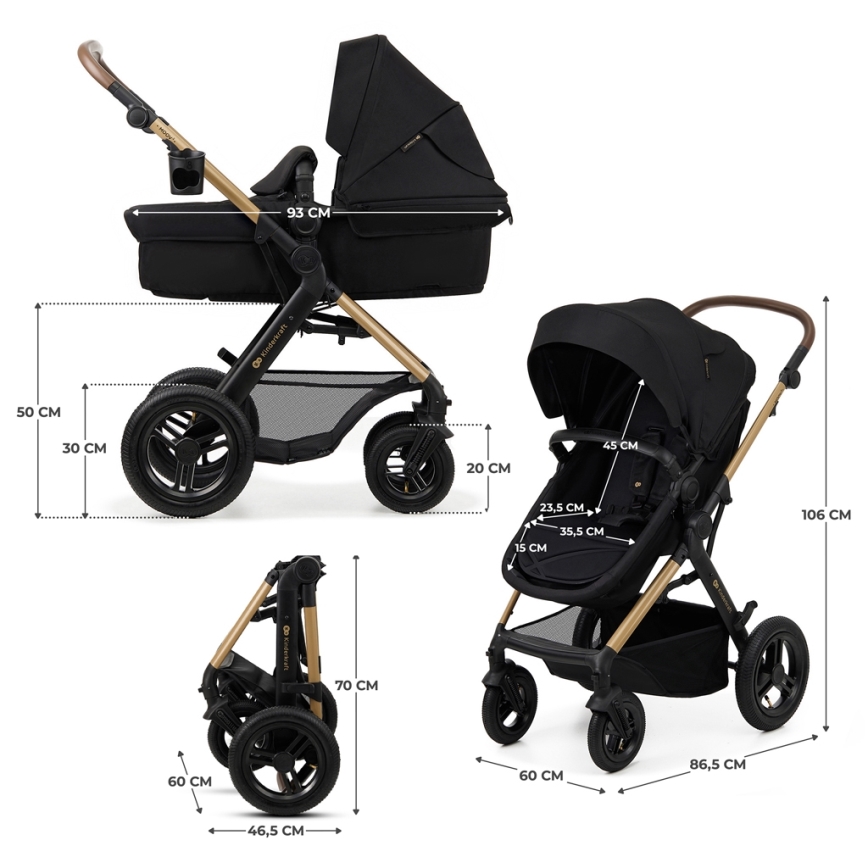 KINDERKRAFT - Kombinuotas vežimėlis 3in1 MOOV 2 AIR Pure juoda + automobilio sėdynė MINK PRO