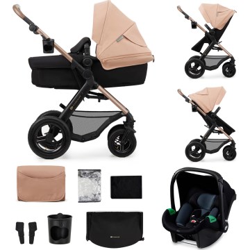 KINDERKRAFT - Kombinuotas vežimėlis 3in1 MOOV 2 AIR Sand smėlio spalva + automobilio sėdynė MINK PRO