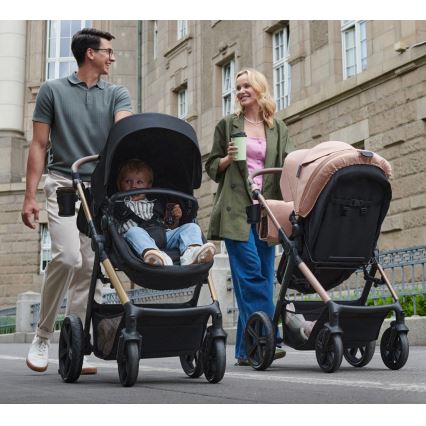 KINDERKRAFT - Kombinuotas vežimėlis 3in1 MOOV 2 AIR Sand smėlio spalva + automobilio sėdynė MINK PRO