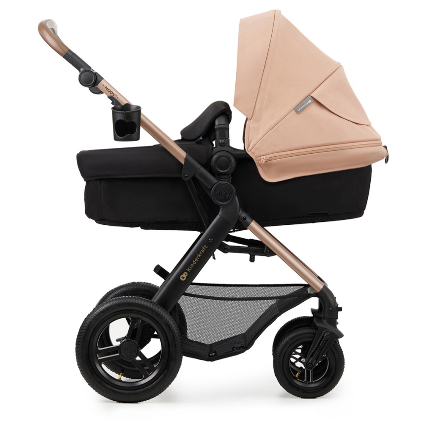 KINDERKRAFT - Kombinuotas vežimėlis 3in1 MOOV 2 AIR Sand smėlio spalva + automobilio sėdynė MINK PRO