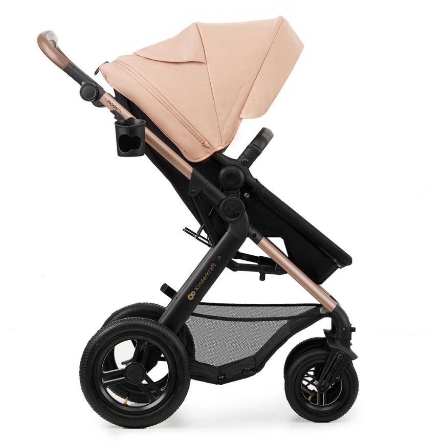KINDERKRAFT - Kombinuotas vežimėlis 3in1 MOOV 2 AIR Sand smėlio spalva + automobilio sėdynė MINK PRO