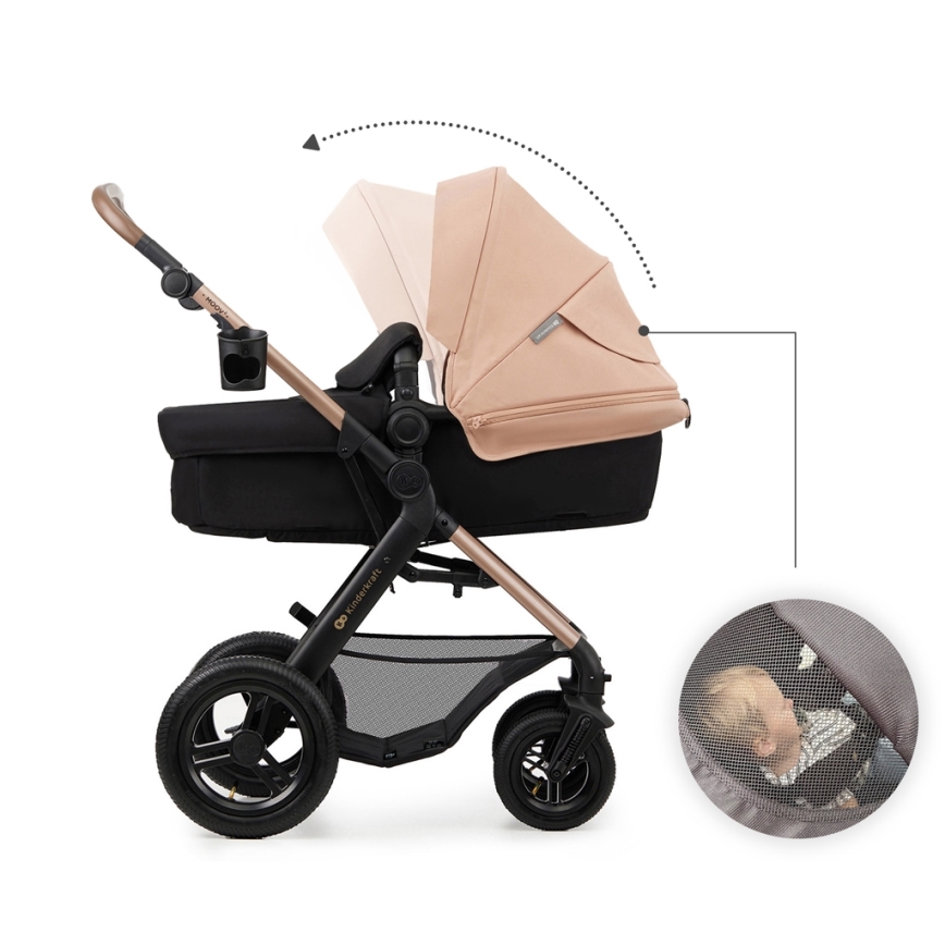 KINDERKRAFT - Kombinuotas vežimėlis 3in1 MOOV 2 AIR Sand smėlio spalva + automobilio sėdynė MINK PRO