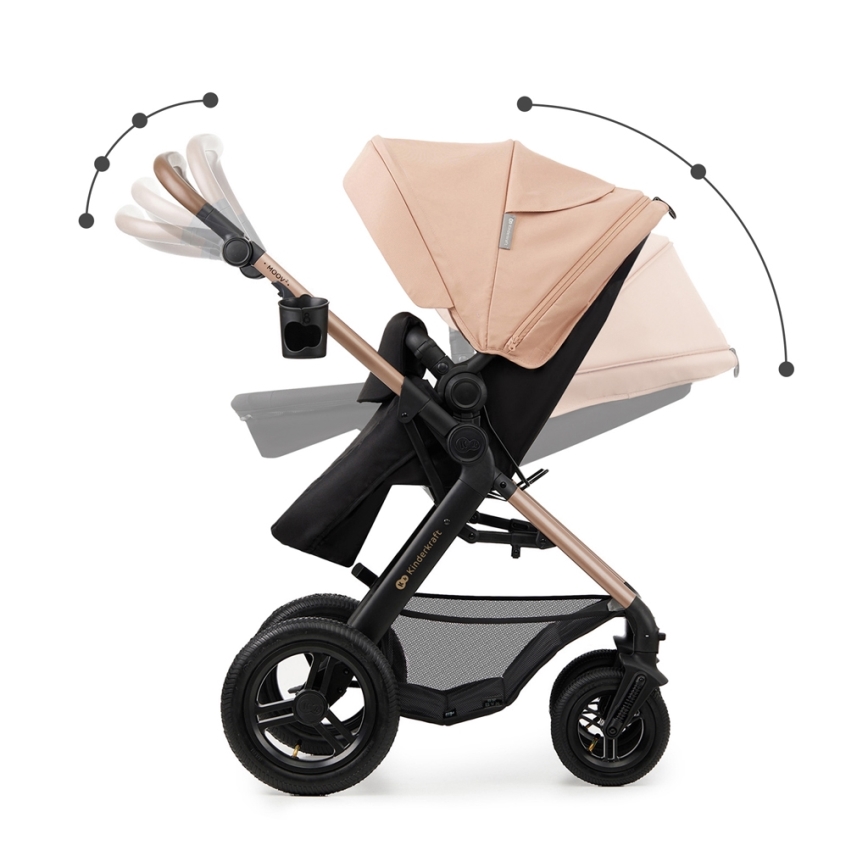 KINDERKRAFT - Kombinuotas vežimėlis 3in1 MOOV 2 AIR Sand smėlio spalva + automobilio sėdynė MINK PRO